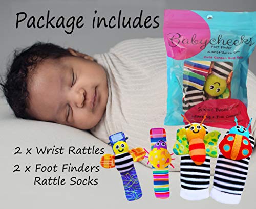 Baby cheeks Baby Wrist Rattle & Foot Finder Socks - Infant Developmental Sensory Learning Toys for Boys and Girls from 0-3-6 Months Old