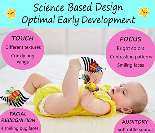 Baby cheeks Baby Wrist Rattle & Foot Finder Socks - Infant Developmental Sensory Learning Toys for Boys and Girls from 0-3-6 Months Old