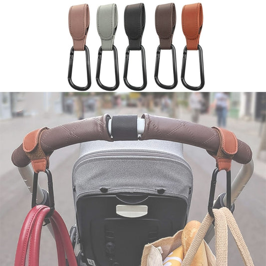 Convenient Baby Stroller Hooks Clips Stroller Accessories Aluminum Alloy Carabiner for Hanging Diaper Bags PU Leather