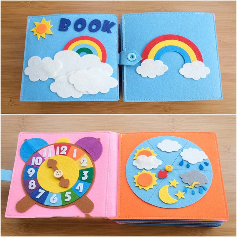 Montessori children Busy Board DIY Rainbow Cloth Book Education Toys Habits Knowledge Developing Basic self care skills training