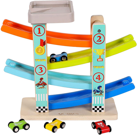 Wooden Car Ramp Toy- Zig Zag Car for Kids